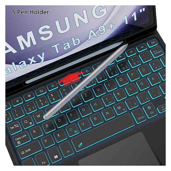 Клавіатурний чохол для Samsung Galaxy Tab A9+ Чорний QWERTZ підсвічування тримач для пера Київ