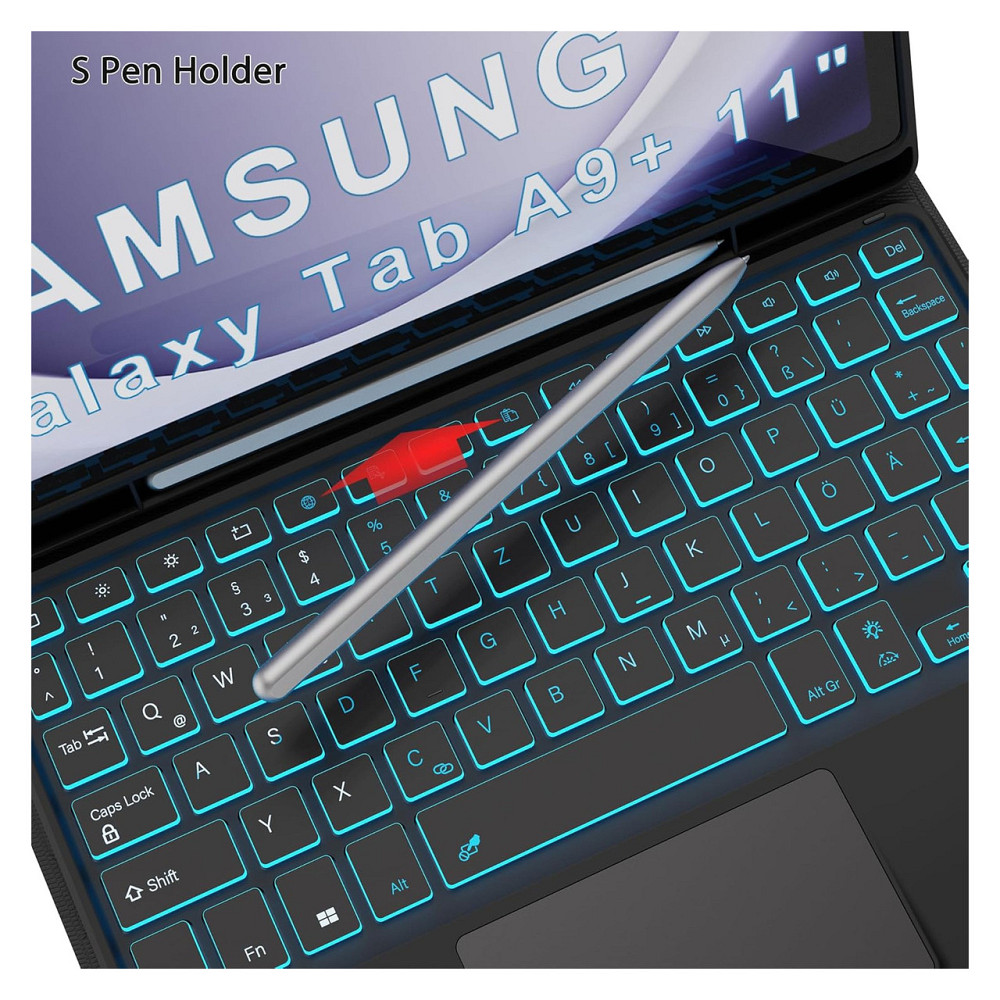 Клавіатурний чохол для Samsung Galaxy Tab A9+ Чорний QWERTZ підсвічування тримач для пера Київ - фото 3