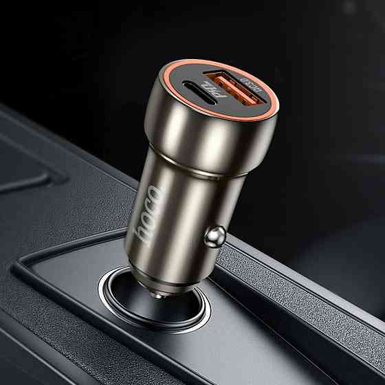 Автомобільний зарядний пристрій HOCO Z46A Blue whale PD20W+QC3.0 car charger Metal Gray Киев