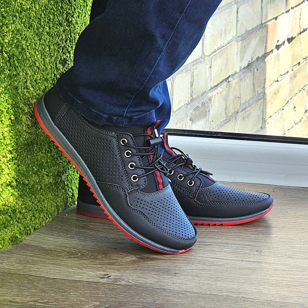 Мужские Мокасины Летние Черные Кроссовки Сеточка Перфорированный в дырочку (размеры: 40,41,42,43,44,45)- 218-2 Днепр - изображение 2