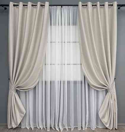 Комплект штор на люверсах VR-Textil Шеніл однотонний № 1698ш Димчасто-білий 150х250 см 2 шт (37-0248) Київ