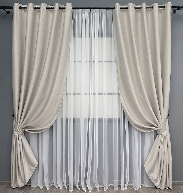 Комплект штор на люверсах VR-Textil Шеніл однотонний № 1698ш Димчасто-білий 150х250 см 2 шт (37-0248) Київ - фото 2