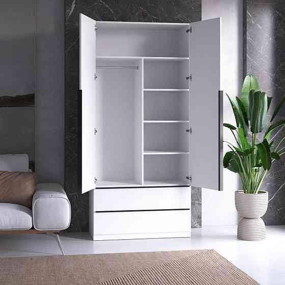 Шафа для одягу VAYS M-30 Венге Темний-Білий фасад, 2 шухляди, з штангою та полицями, ЛДСП, 100×50×220 см – для спальні, вітальні, передпокою Львів