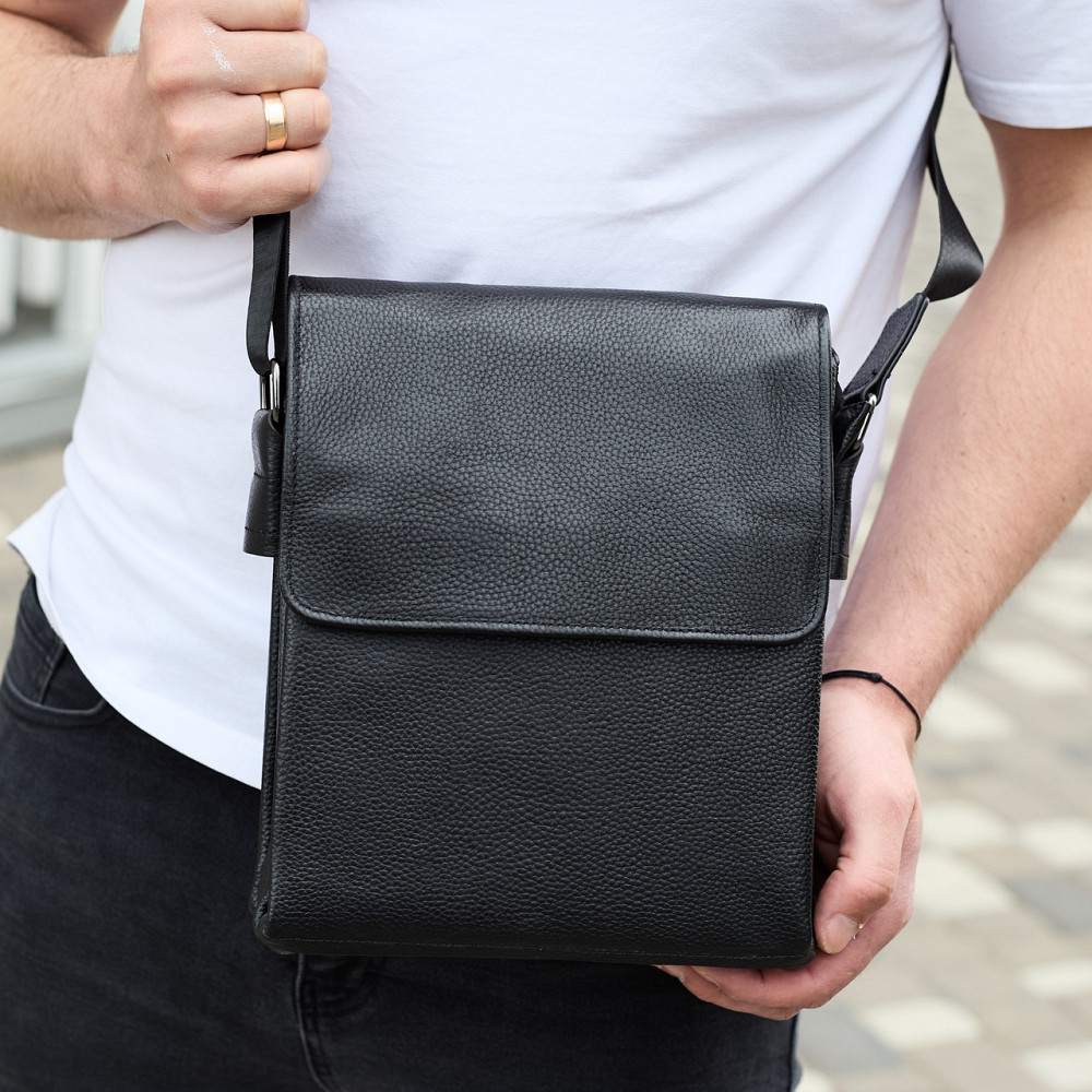 Сумка мессенджер 21.5x25x7 кожаная барсетка для мужчин Tiding Bag 35775 черная Каменское - изображение 9