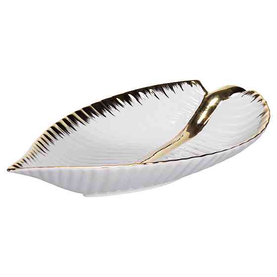 Фарфорове блюдо-лист для закусок 35×18.5 см Золото Київ