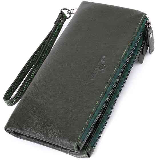 Красивый кожаный кошелек на три отделения ST Leather 23110 Зеленый Киев