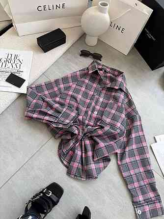 Женская стильная оверсайз рубашка в клетку фланель 100% коттон Серый 2 Одесса