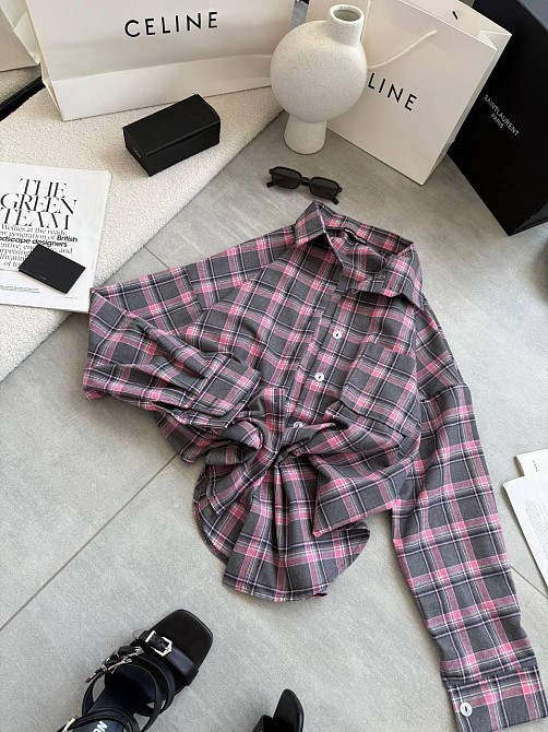 Женская стильная оверсайз рубашка в клетку фланель 100% коттон Серый 2 Одесса - изображение 3