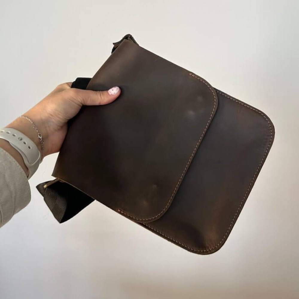 Сумка коричнева через плече чоловіча Майамі, сумка месенджер чоловіча 20*24*4 см з широким ремінцемMasterSem Київ - фото 3