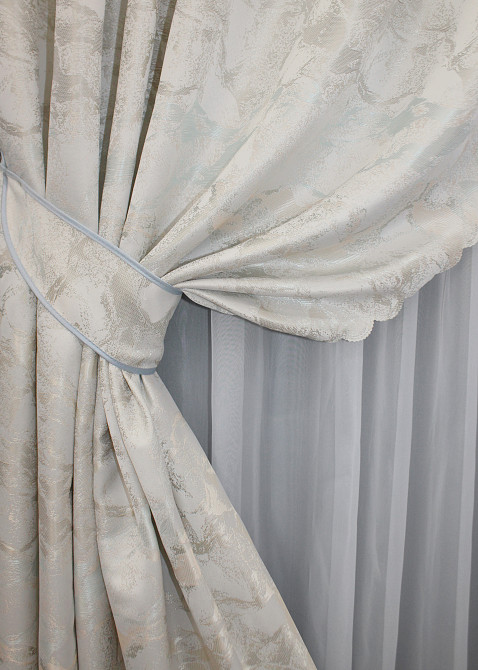 Комплект готовых штор VR-Textil Жаккард Мрамор Al3 № 1599ш Молочный с бежевым 145х270 см 2 шт (33-0558) Киев - изображение 5