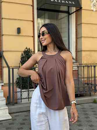 Жіноча блузка без рукавів "Mila" оптом | Норма і батал | Розпродаж моделі Шоколадний, 50-52 Київ