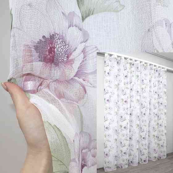 Тюль батист, колекція "Flora" колір білий з бузковим та салатовим 1367т Київ