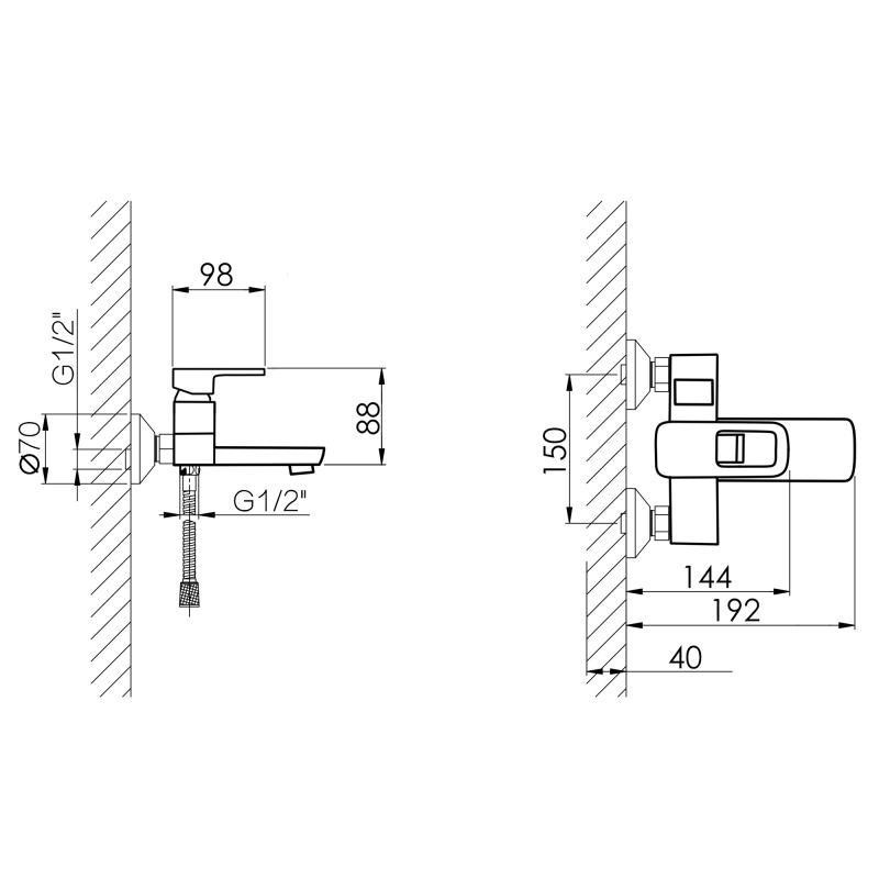 Смеситель для ванны Lidz Wawel 006 c душевым гарнитуром (k35) LDWAW006BLA45393 Black черный Киев - изображение 2