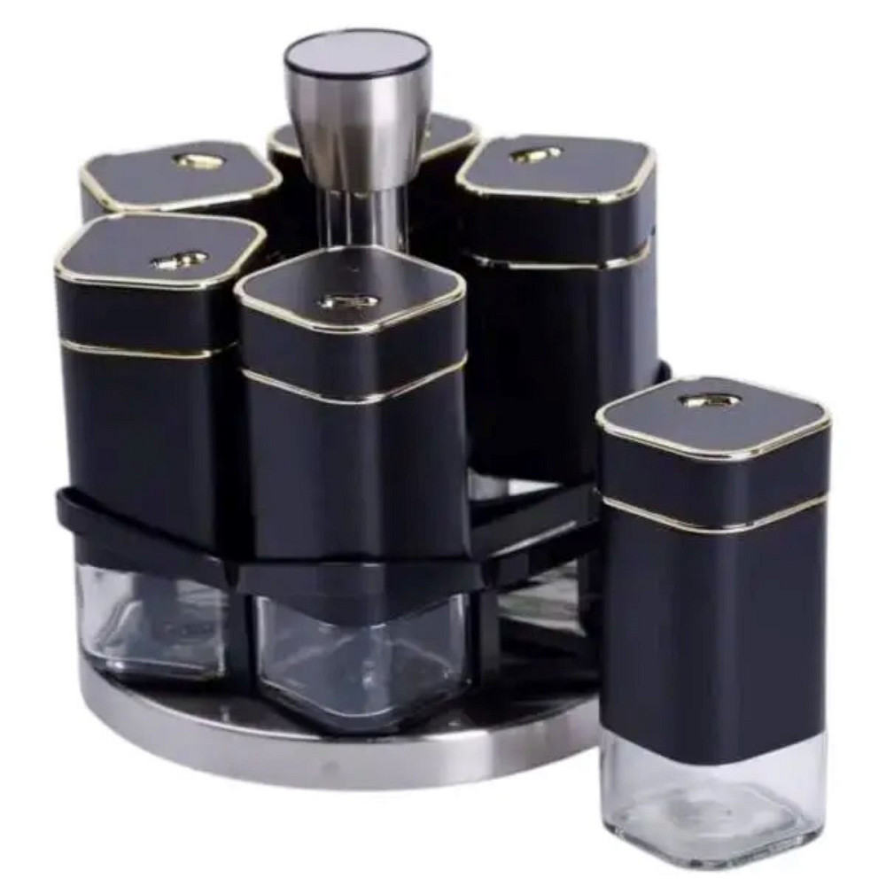 Yiwu Набір баночок для спецій 6 шт на поставці по 120 мл карусель Чорний HP-1308 Коломия - фото 2