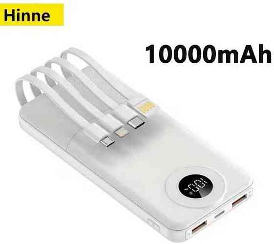 Павербанк Hinne 10000 mAh з вбудованими кабелями (PD 20W, LED дисплей) Харків
