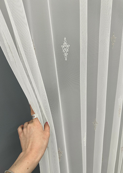 Тюль VR-Textil 1472т Грек-сітка з вишивкою Молочний з пудровим 300х250 см (40-186) Київ - фото 6