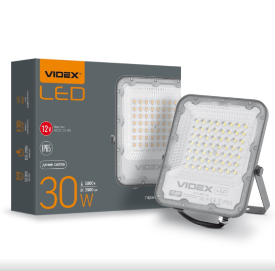 LED Прожектор 30W 5000К 12-24V сірий VL-F2-305G-12V Premium Videx Житомир