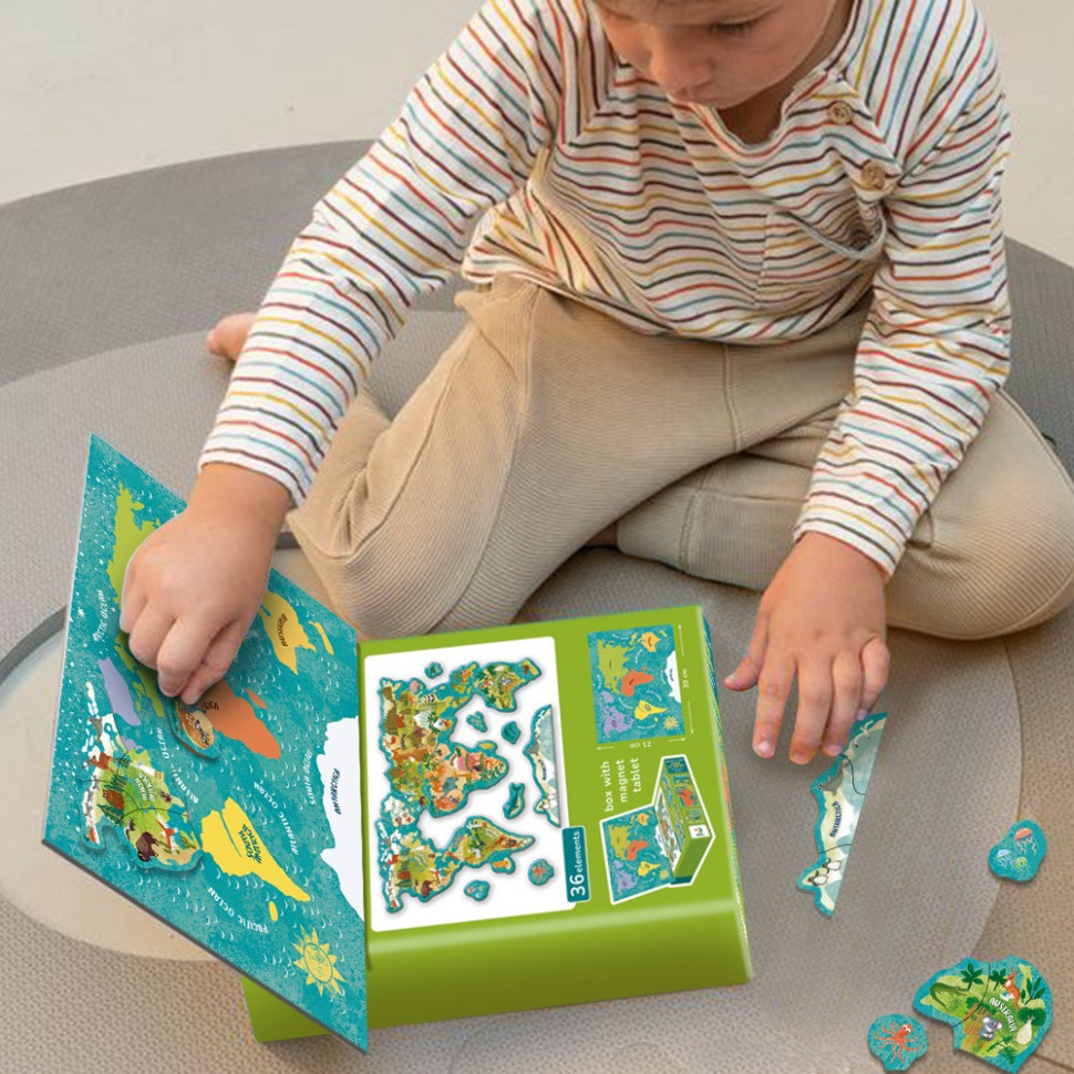 Дитяча магнітна мапа світу тварини 200267, 36 елементів Вінниця - фото 8