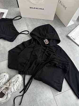 Жіночий повсякденний костюм-трійка: кофта топ і штани двонитка Чорний, 42/44 Одеса