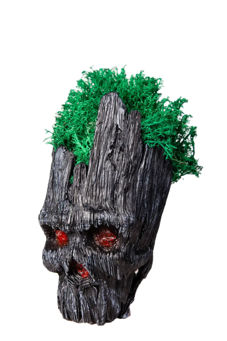 Горшочек для цветов и канцелярии Грут Groot G10 Черный череп + подставка пень Киев - изображение 7