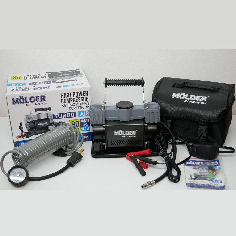 Компрессор автомобильный Molder 12В, 10 Атм, 90 л/мин с зажимами АКБ MA25300 Киев - изображение 1