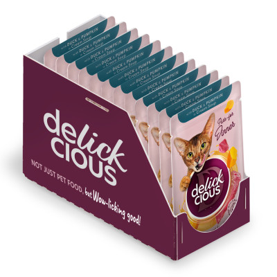 Вологий корм для кішок Delickcious Смужки з качкою та гарбузом в крем-супі 85 г (4820269141797) Вінниця - фото 2