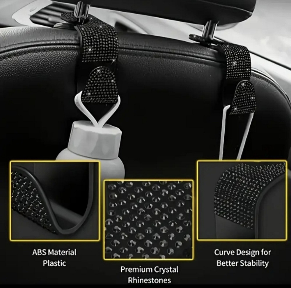 Гачки органайзери для підголовників в авто зі стразами 2 шт Чорний Смела - изображение 4