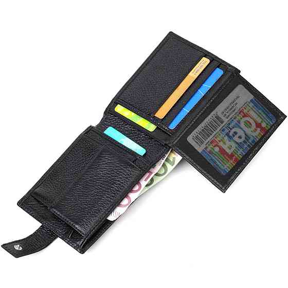 Чоловічий горизонтальний гаманець з натуральної шкіри Чорний (BOND) Київ