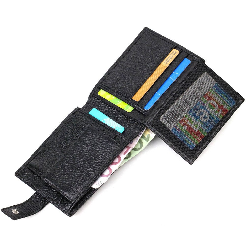 Мужской горизонтальный кошелек из натуральной кожи Черный (BOND) Киев - изображение 1