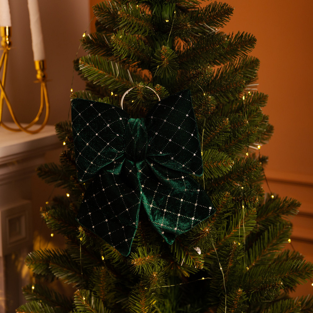 Yiwu Оксамитовий бант для декору зі стразами та візерунком на ялинку 25×35 (см) Зелений CR-2-20 Коломыя - изображение 2