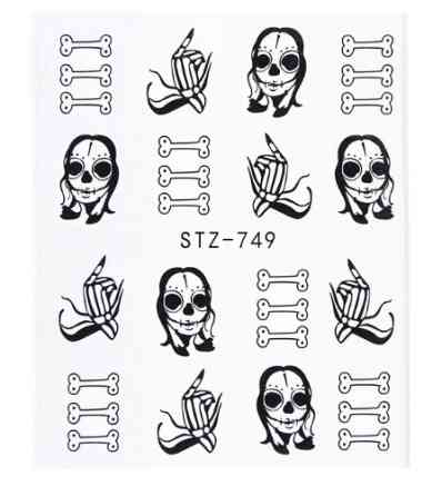 Наклейки на нігті Хелловін Скелет 5 на 6 см чорний Київ