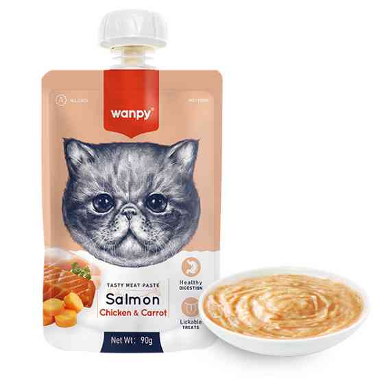 Wanpy Salmon Chicken & Carrot ВАНПИ КРЕМ-ПЮРЕ ЛОСОСЬ И КУРИЦА С МОРКОВЬЮ жидкий корм для котов Киев