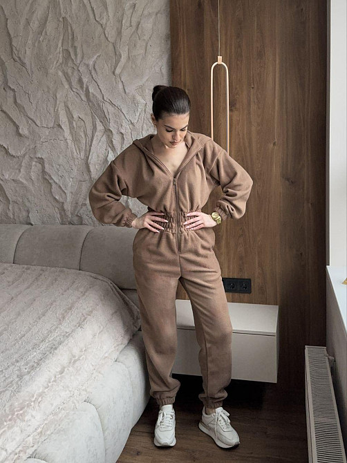 Женский теплый повседневный комбинезон с капюшоном турецкий флис Мокко, 46/48 Одесса - изображение 2