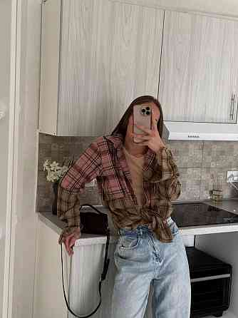 Женская двухцветная оверсайз рубашка в клетку фланель Одесса