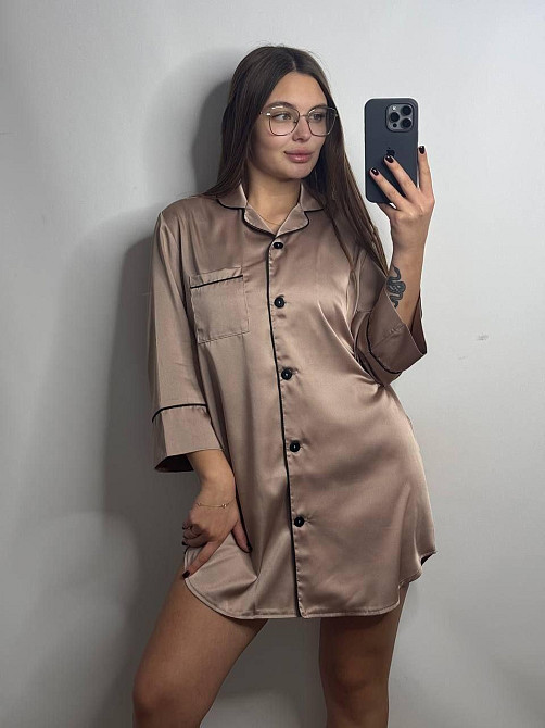 Женская ночная рубашка удлиненная шелковая XL Бежевый Харьков - изображение 1