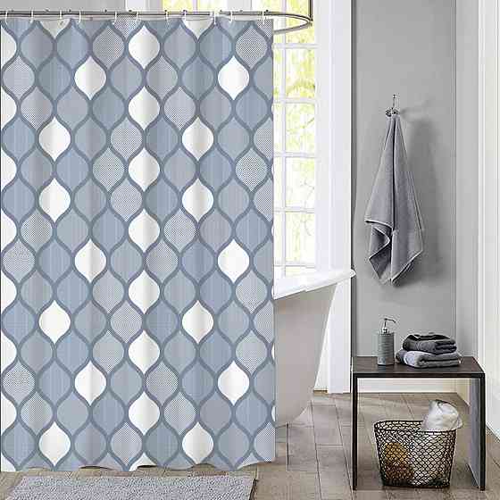 Шторка для ванної та душу з кільцями 180x180 см водовідштовхувальна, шторка для ванної та душової з гачками, сіро-блакитна Кам'янець-Подільський