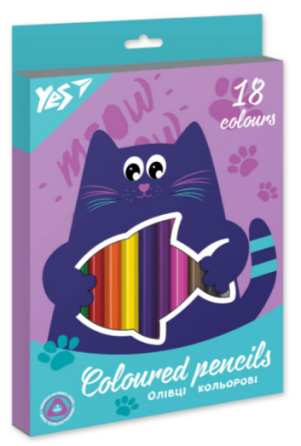 Олівці кольорові 18 кол. "Yes" Kittycon тригранні, 290682, шт Київ