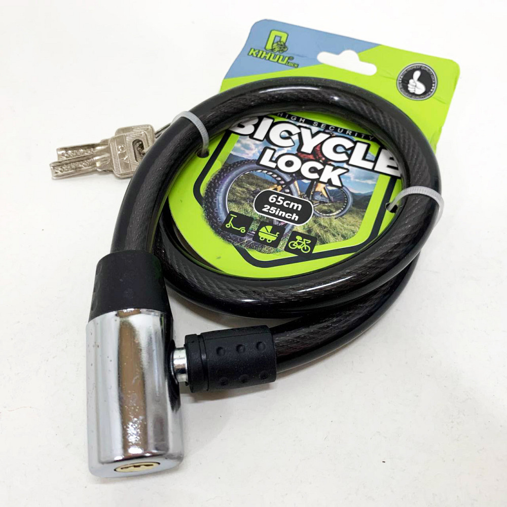Замок велосипедний KIHUU LOCK 185, 15*65 тросовий, 2 ключі. Колір: чорний VW-89 Львів - фото 2