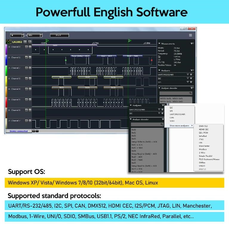 Логічний аналізатор Kingst LA1010 для Arduino 16-канальний Київ - фото 3
