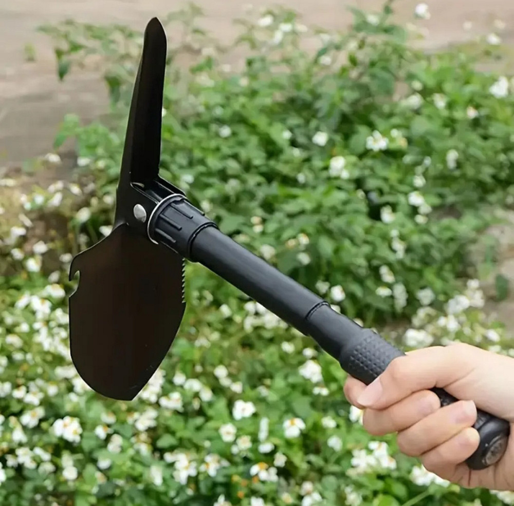 Туристическая складная лопата 4 в 1 с нержавеющей стали 41 на 12 см с чехлом черный Киев - изображение 1