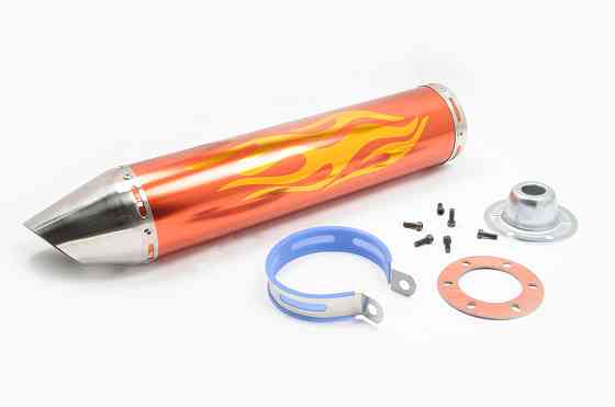 Глушник (тюнінг) 420 * 100mm, кріп. Ø78mm (нержавіюча сталь, полумя, золото, прямоток, mod:3) Київ