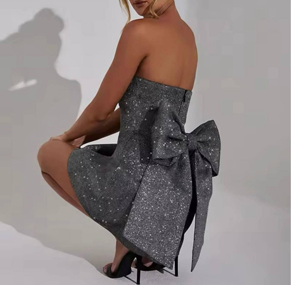 Жіноча стильна святкова мініплаття з бантом диско Графіт, 46-48 Одеса - фото 2