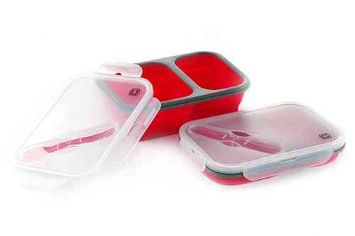 Ланчбокс складаний з кришкою-засувкою та ловилкою червоний 400мл/650мл СИЛА Київ