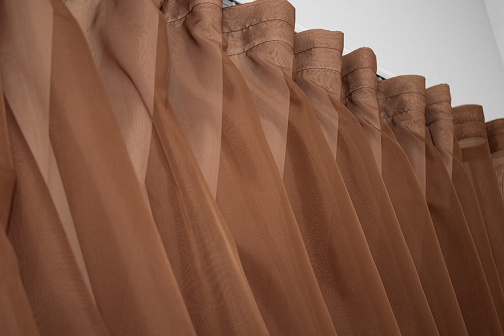 Кухонні шторки VR-Textil № 060к "Дует" з підв'язками білий з коричневим 330х170 см (50-346) Київ - фото 6