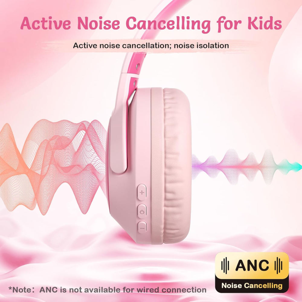 Бездротові навушники TONOSHARK Kids HB03N, Bluetooth 5.3, 60 годин, ANC, 32 Ом, 3,5 мм, чохол, рожеві Київ - фото 3