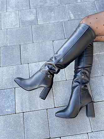 LIRIO Чоботи жіночі LIRIO чорні натуральна шкіра висота 42см обхват 36-37см каблук 9см ( /8067- Коломия