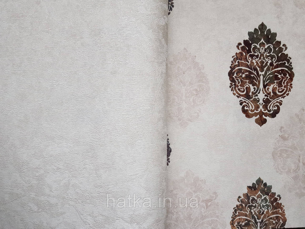 Шпалери вінілові на флізеліні гарячого тиснення DU&KA 1.06х10 вензель основа під штукатурку сірі коричневі Київ - фото 2