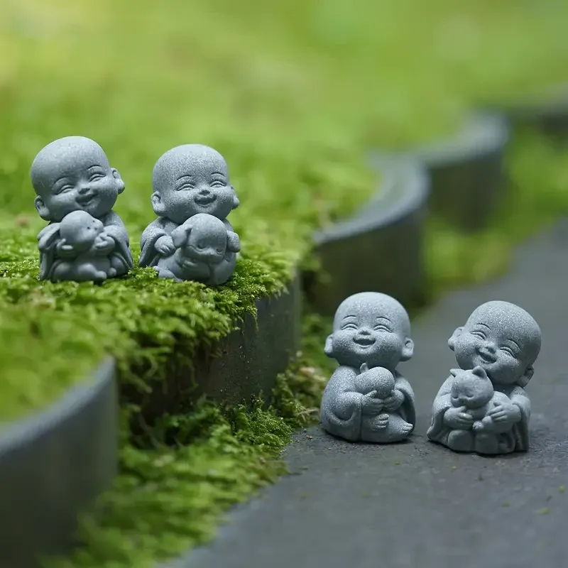 Набор фигурок маленьких монахов с животными – декоративные статуэтки для дома, сада или мини-композиций Киев - изображение 3