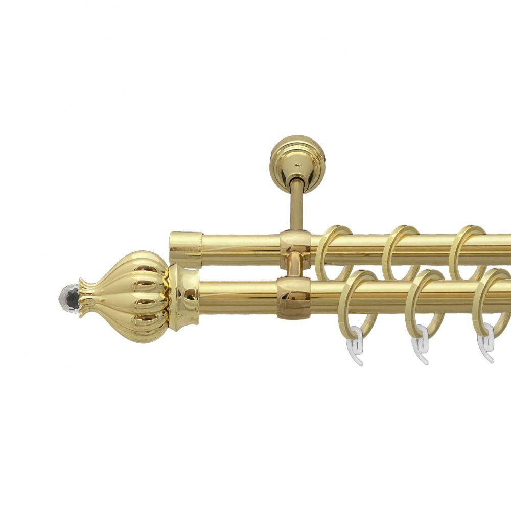 Карниз Orvit Таджа-Кристал металевий дворядний литий гладка труба кільце фасонне металеве  Золото 19\19 мм 300 см (00-00009501) Львів - фото 1