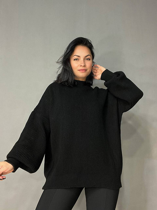 Свитер женский MIX RAY 6607 широкая модель оверсайз удлиненный, черный, one size Киев - изображение 10